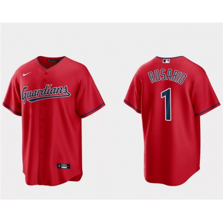 Men's Cleveland Guardians #1 Amed Rosario Red Cool Base Stitched Jersey