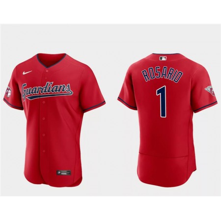 Men's Cleveland Guardians #1 Amed Rosario Red Flex Base Stitched Jersey