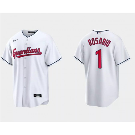 Men's Cleveland Guardians #1 Amed Rosario White Cool Base Stitched Jersey
