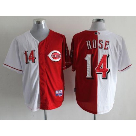 Reds #14 Pete Rose Red/White Split Fashion Stitched MLB Jersey