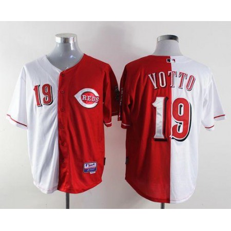 Reds #19 Joey Votto Red/White Split Fashion Stitched MLB Jersey