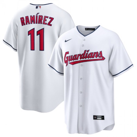 Men's Cleveland Guardians #11 Jose Ramirez White Cool Base Stitched Baseball Jersey