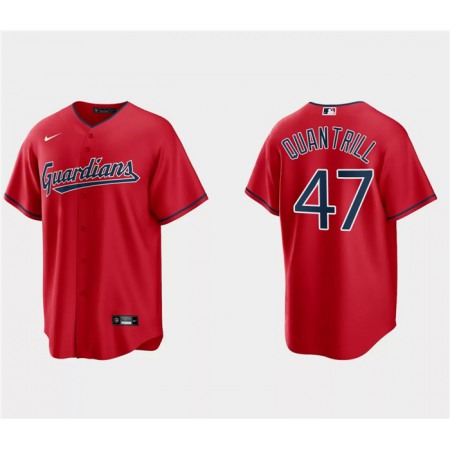 Men's Cleveland Guardians #47 Cal Quantrill Red Cool Base Stitched Jersey