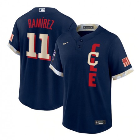Men's Cleveland indians #11 Jose Ramirez 2021 Navy All-Star Cool Base Stitched Baseball Jersey