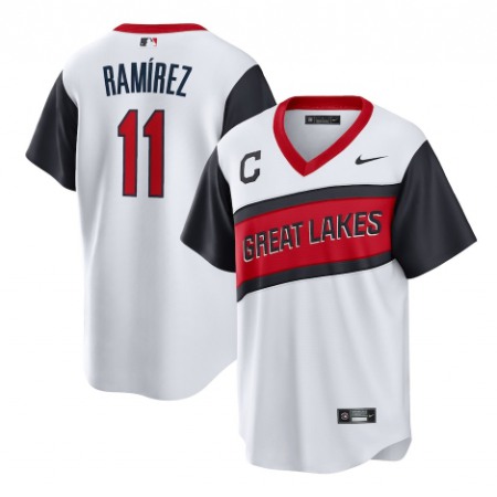 Men's Cleveland indians #11 Jose Ramirez 2021 White Little League Classic Home Cool Base Stitched Baseball Jersey