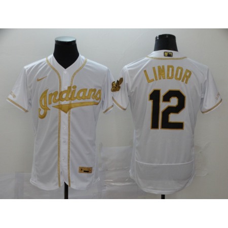 Men's Cleveland indians #12 Francisco Lindor 2020 White Golden Flex Base Stitched MLB Jersey