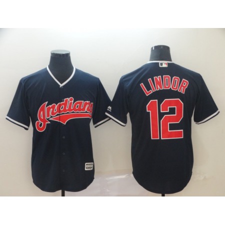 Men's Cleveland indians #12 Francisco Lindor Black Cool Base Stitched MLB Jersey