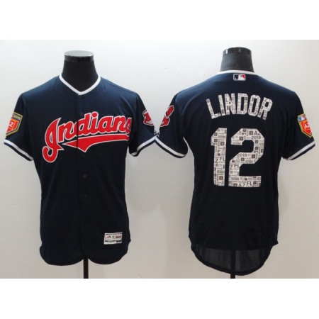 Men's Cleveland indians #12 Francisco Lindor Navy 2018 Spring Training Flexbase Stitched MLB Jersey