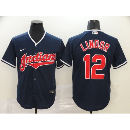 Men's Cleveland indians #12 Francisco Lindor Navy Cool Base Stitched MLB Jersey