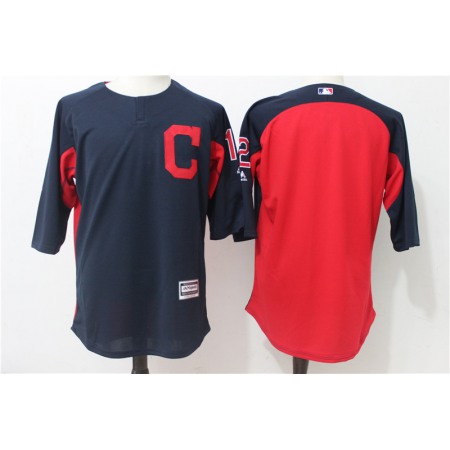 Men's Cleveland indians #12 Francisco Lindor Navy/Red Authentic Collection On-Field 3/4 Sleeve Batting Practice Stitched MLB Jersey