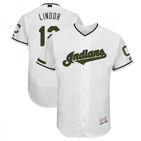 Men's Cleveland indians #12 Francisco Lindor White 2018 Memorial Day Flexbase Stitched MLB Jersey