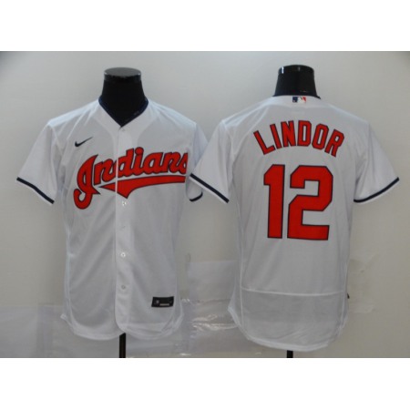 Men's Cleveland indians #12 Francisco Lindor White Flex Base Stitched MLB Jersey