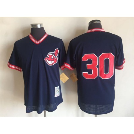 Men's Cleveland indians #30 Joe Carter Mitchell And Ness Blue Throwback Stitched MLB Jersey