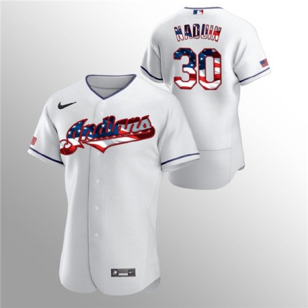 Men's Cleveland indians #30 Tyler Naquin White 2020 Stars & Stripes Flex Base Stitched Jersey