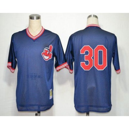 Mitchell And Ness indians #30 Joe Carter Blue Throwback Stitched MLB Jersey