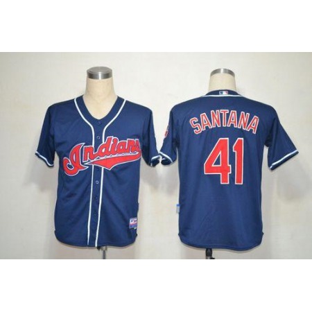Mitchell And Ness indians #41 Carlos Santana Blue Stitched Throwback MLB Jersey