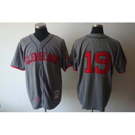 Mitchell and Ness indians #19 Bob Feller Grey Stitched Throwback MLB Jersey