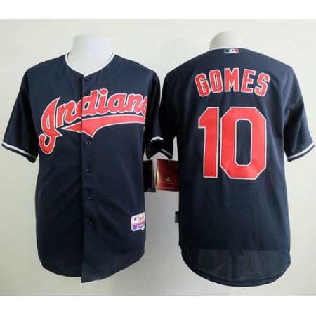 indians #10 Yan Gomes Navy Blue Cool Base Stitched MLB Jersey