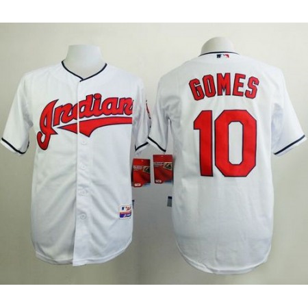 indians #10 Yan Gomes White Cool Base Stitched MLB Jersey
