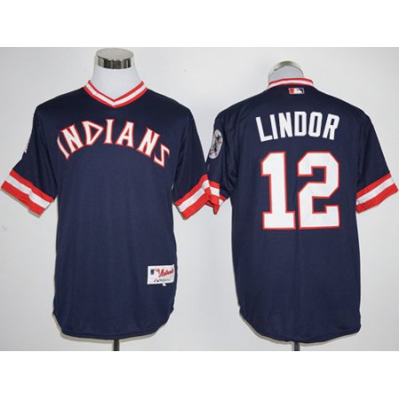 indians #12 Francisco Lindor Navy Blue 1976 Turn Back The Clock Stitched MLB Jersey
