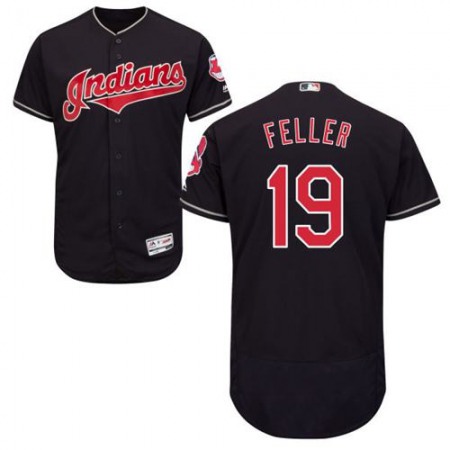 indians #19 Bob Feller Navy Blue Flexbase Authentic Collection Stitched MLB Jersey