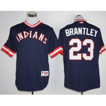 indians #23 Michael Brantley Navy Blue 1976 Turn Back The Clock Stitched MLB Jersey