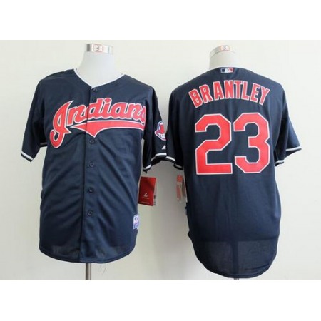 indians #23 Michael Brantley Navy Blue Cool Base Stitched MLB Jersey