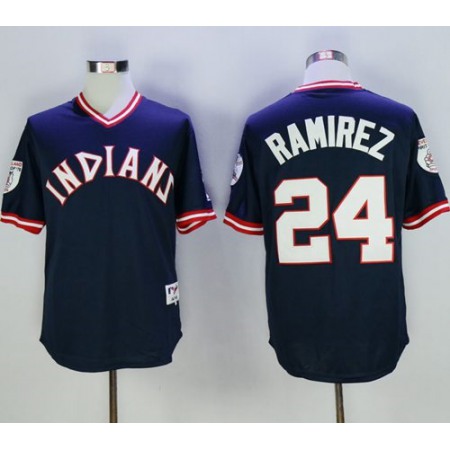 indians #24 Manny Ramirez Navy Blue 1976 Turn Back The Clock Stitched MLB Jersey