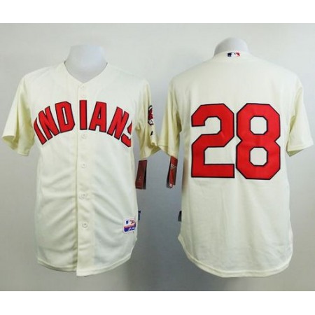 indians #28 Corey Kluber Cream Cool Base Stitched MLB Jersey