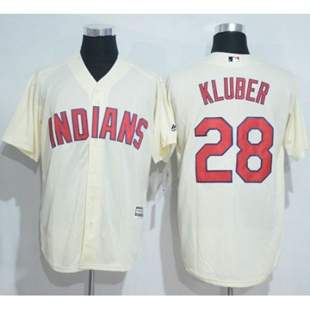 indians #28 Corey Kluber Cream New Cool Base Stitched MLB Jersey