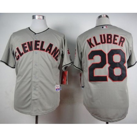 indians #28 Corey Kluber Grey Cool Base Stitched MLB Jersey