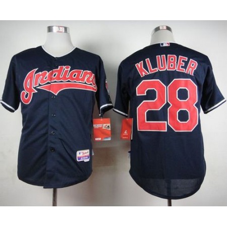 indians #28 Corey Kluber Navy Cool Base Stitched MLB Jersey