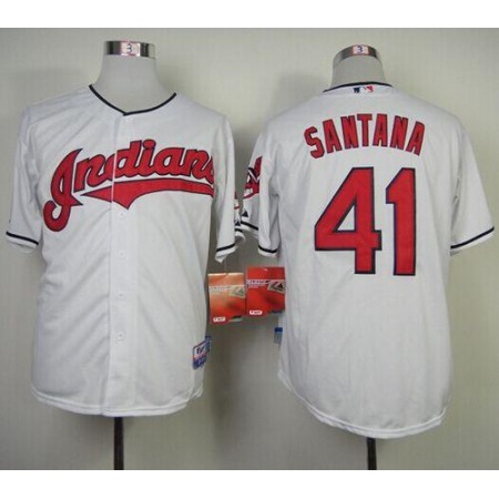 indians #41 Carlos Santana White Cool Base Stitched MLB Jersey