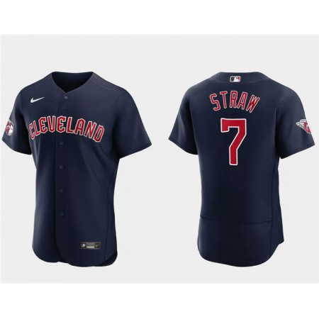 Men's Cleveland Guardians #7 Myles Straw Navy Flex Base Stitched Jersey