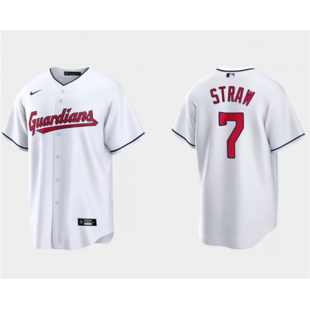 Men's Cleveland Guardians #7 Myles Straw White Cool Base Stitched Jersey