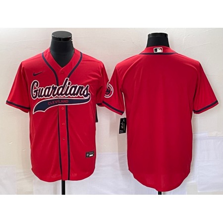 Men's Cleveland Guardians Blank Red With Patch Cool Base Stitched Baseball Jersey