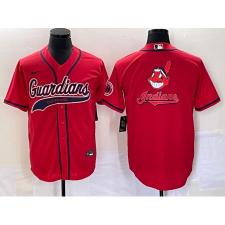 Men's Cleveland Guardians Red Team Big Logo With Patch Cool Base Stitched Baseball Jersey