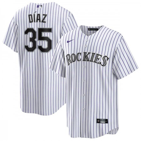 Men's Colorado Rockies #35 Elias Diaz White Cool Base Stitched Baseball Jersey