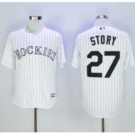 Rockies #27 Trevor Story White Strip New Cool Base Stitched MLB Jersey