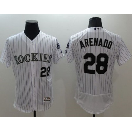 Rockies #28 Nolan Arenado White Strip Flexbase Authentic Collection Stitched MLB Jersey