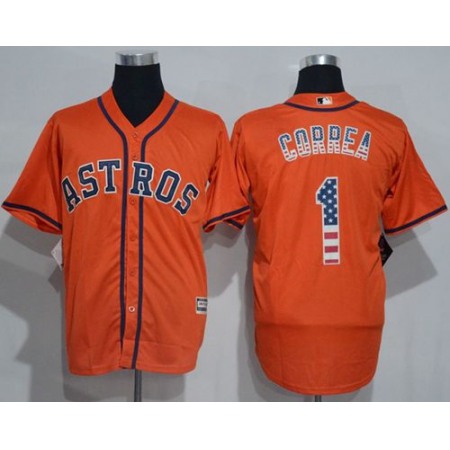 Astros #1 Carlos Correa Orange USA Flag Fashion Stitched MLB Jersey