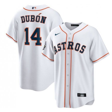 Men's Houston Astros #14 Mauricio Dubon White 2022 World Series Patch Cool Base Stitched Baseball Jersey