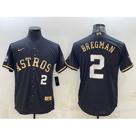 Men's Houston Astros #2 Alex Bregman Black Gold 2022 World Series Stitched Baseball Jersey
