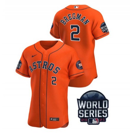 Men's Houston Astros #2 Alex Bregman 2021 Orange World Series Flex Base Stitched Baseball Jersey