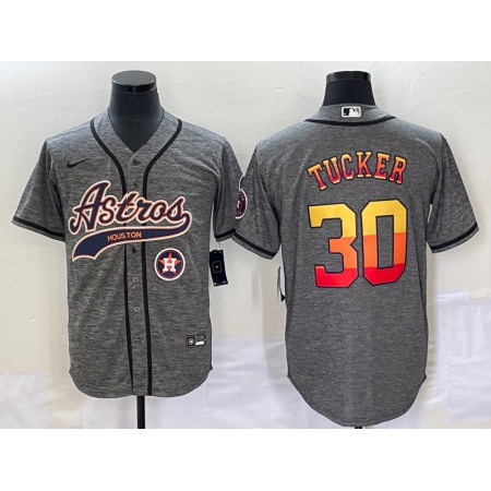 Men's Houston Astros #30 Kyle Tucker Gray With Patch Cool Base Stitched Baseball Jersey