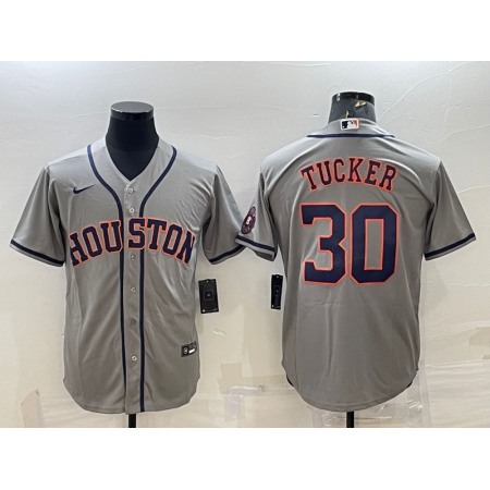 Men's Houston Astros #30 Kyle Tucker Gray With Patch Cool Base Stitched Jersey