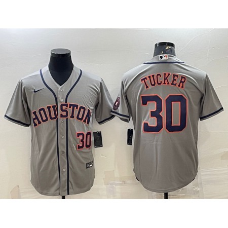 Men's Houston Astros #30 Kyle Tucker Gray With Patch Cool Base Stitched Jersey