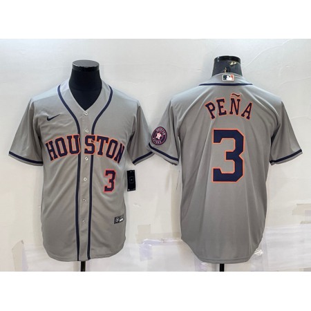 Men's Houston Astros #3 Jeremy Pena Grey With Patch Cool Base Stitched Jersey