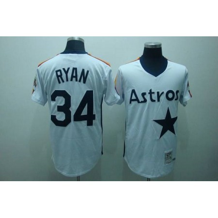 Mitchell and Ness Astros #34 Nolan Ryan Stitched White Throwback MLB Jersey
