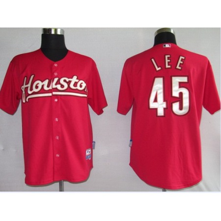 Mitchell and Ness Astros #45 Carlos Lee Red Stitched Throwback MLB Jersey